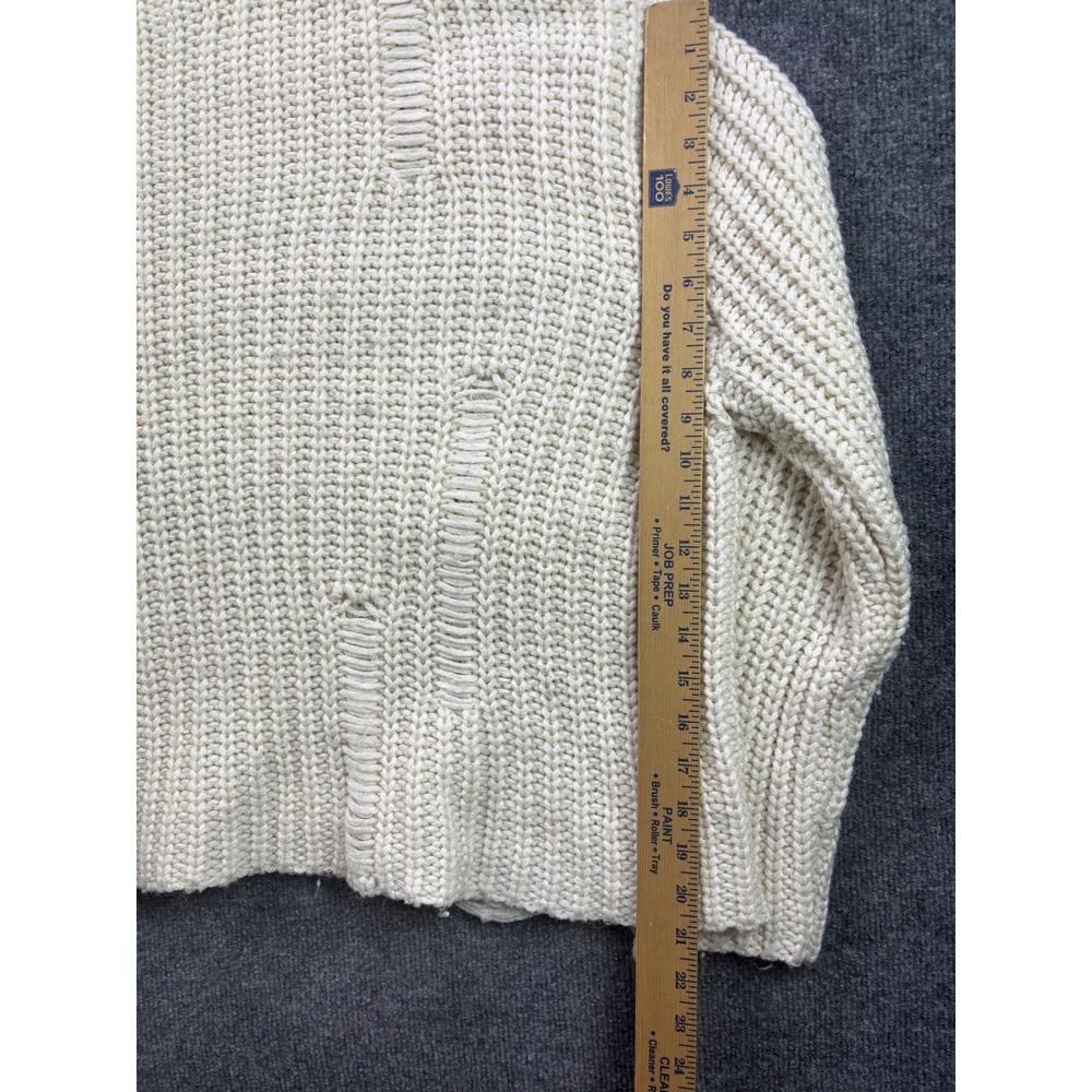 UMGEE Distressed Mock Neck Sweater Womens L Cream Cropped Chunky Knit Oversized - Picture 3 of 7